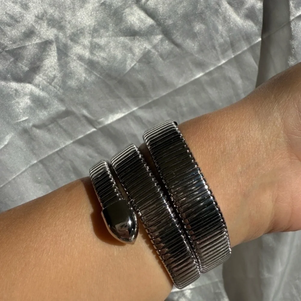 Anthropologie Silver Coil Wrap Watch with Crystal Bezel